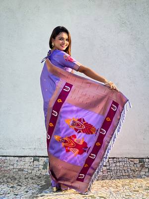 Lavender soft silk blend woven ethnic saree 2
