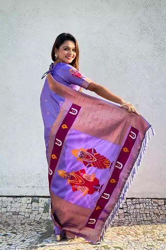 Lavender soft silk blend woven ethnic saree