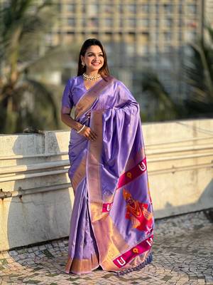 Lavender soft silk blend woven ethnic saree 4