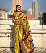 Olive soft silk blend woven ethnic saree