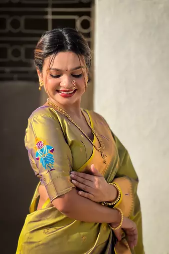 Olive soft silk blend woven ethnic saree