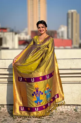 Olive soft silk blend woven ethnic saree