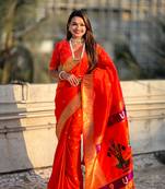 Orange soft silk blend woven ethnic saree