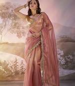 Dusty pink glamorous twill net solid partywear saree