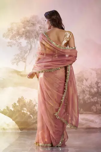 Dusty pink glamorous twill net solid partywear saree