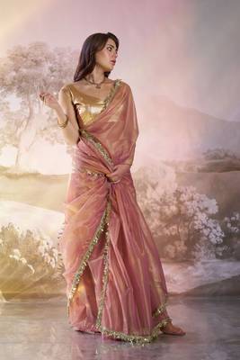 Dusty pink glamorous twill net solid partywear saree 5
