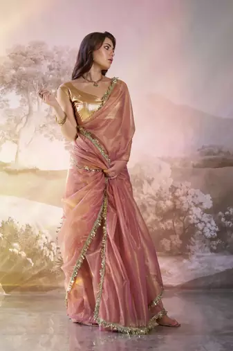 Dusty pink glamorous twill net solid partywear saree