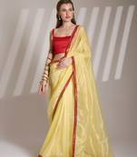 Yellow glamorous twill net solid partywear saree