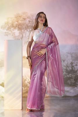 Purple glamorous twill net solid partywear saree 1