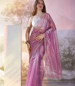 Purple glamorous twill net solid partywear saree