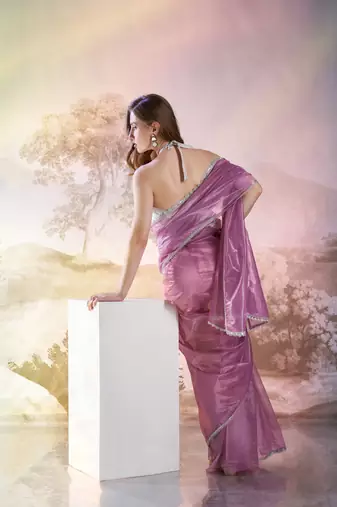 Purple glamorous twill net solid partywear saree