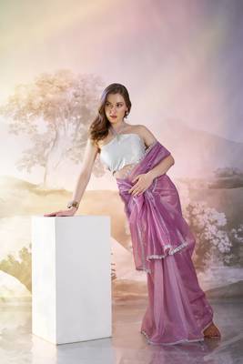 Purple glamorous twill net solid partywear saree 4