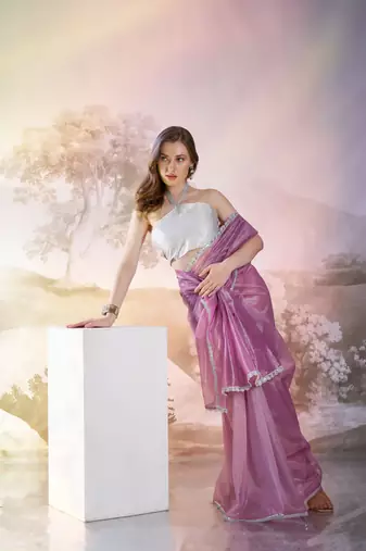 Purple glamorous twill net solid partywear saree