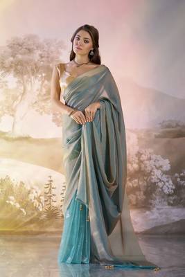 Blue glamorous fendi organza solid partywear saree 1