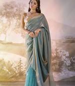 Blue glamorous fendi organza solid partywear saree