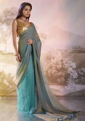 Blue glamorous fendi organza solid partywear saree 5