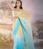 Sky blue glamorous crunchy chiffon solid partywear saree