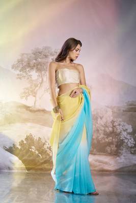 Sky blue glamorous crunchy chiffon solid partywear saree 4