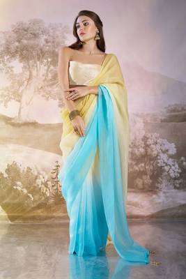 Sky blue glamorous crunchy chiffon solid partywear saree 5