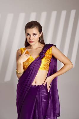 Violet glamorous burberry organza solid partywear saree 3