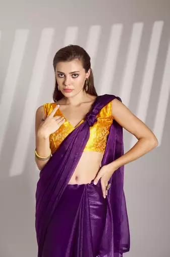 Violet glamorous burberry organza solid partywear saree