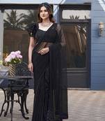 Black sequin embroidery with hand beads stone work saree