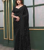 Black sequin embroidery with hand beads stone work saree