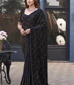 Black sequin embroidery with hand beads stone work saree