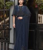 Navy blue sequin embroidery with hand beads stone work saree