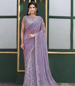 Lavender sequin embroidery with hand beads stone work saree