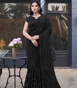 Black sequin embroidery & applique with beads work saree