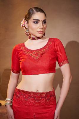 Red vichitra silk blend designer embroidery work partywear saree 4