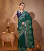 Green vichitra silk blend designer embroidery work partywear saree