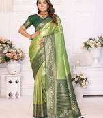 Green banarasi tissue silk blend woven jari heavy saree
