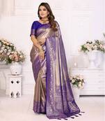 Lavender banarasi tissue silk blend woven jari heavy designer saree