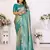 Sea green banarasi tissue silk blend woven jari heavy saree