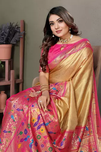  yellow faux banarasi tissue silk blend partywear saree