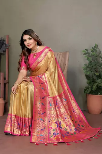  yellow faux banarasi tissue silk blend partywear saree