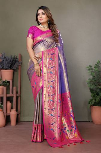 lavender banarasi tissue silk blend partywear saree