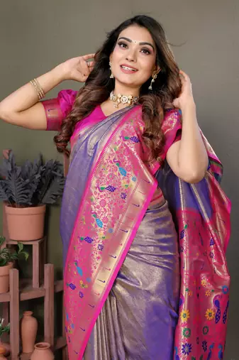  lavender faux banarasi tissue silk blend partywear saree