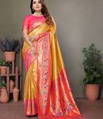  mustard banarasi tissue silk blend partywear saree