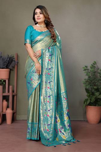  grey banarasi tissue silk blend partywear saree