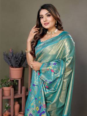 grey faux banarasi tissue silk blend partywear saree 3