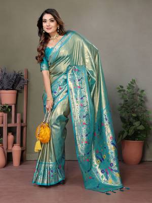  grey faux banarasi tissue silk blend partywear saree 4