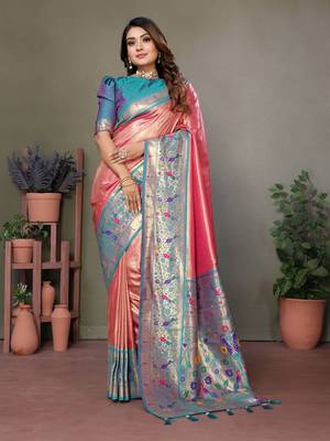  red faux banarasi tissue silk blend partywear saree 1