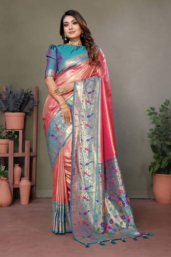  red banarasi tissue silk blend partywear saree