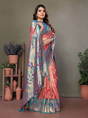  red faux banarasi tissue silk blend partywear saree 4