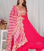Pink Aanarkali with Heavy Sequence Work On Yog With Pant &Dupatta 