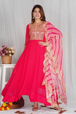 Pink Aanarkali with Heavy Sequence Work On Yog With Pant &Dupatta  2