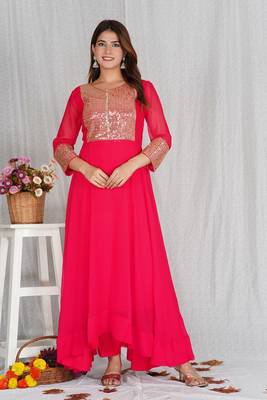 Pink Aanarkali with Heavy Sequence Work On Yog With Pant &Dupatta  5